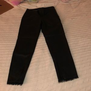 Elastic Waist Leather Pants With Lace Hem